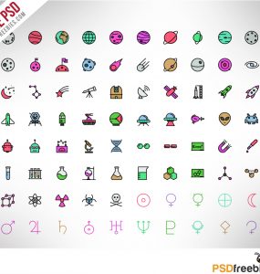 Space and Science Colorful icons Set Free PSD