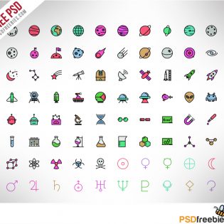 Space and Science Colorful icons Set Free PSD