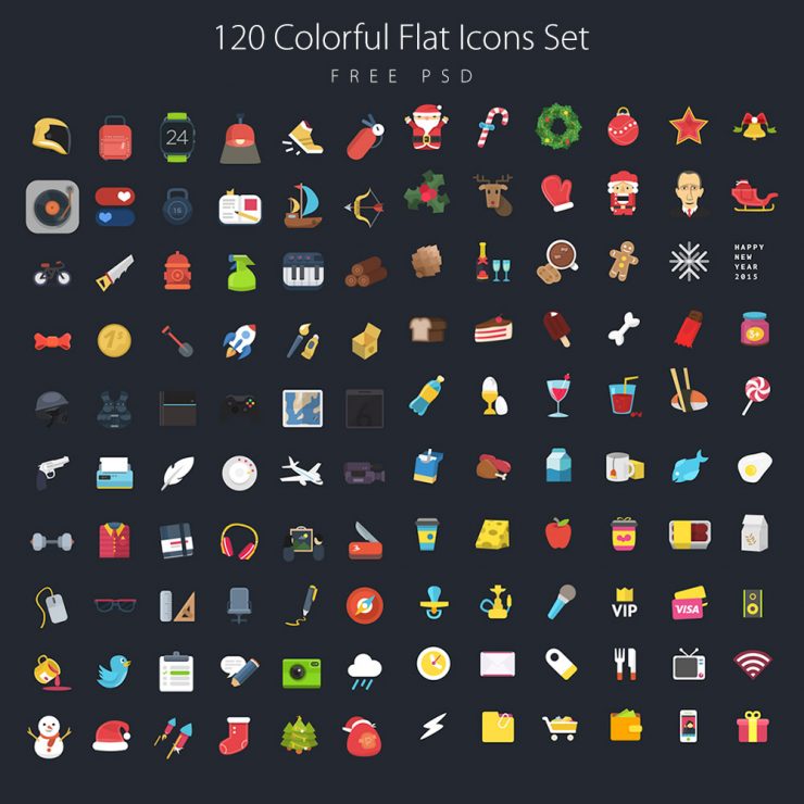120 Colorful Flat Icons Set Free PSD