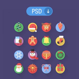 16 Flat Christmas PSD Icons Set