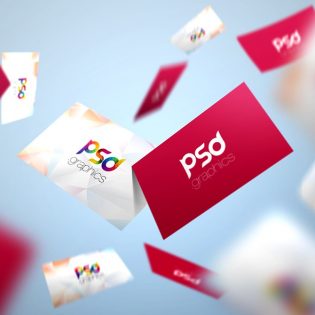 Flying Business Card Mockup PSD