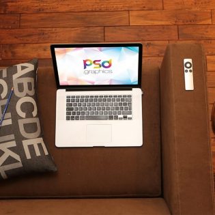 Macbook Pro on Sofa Mockup Free PSD