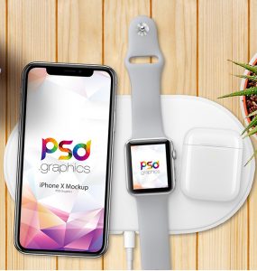 iPhone X with Apple Watch 3 Mockup Free PSD