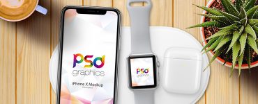 iPhone X with Apple Watch 3 Mockup Free PSD