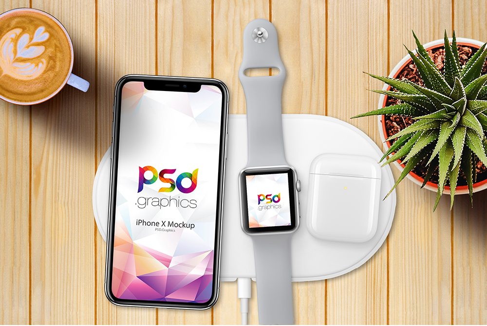 iPhone X with Apple Watch 3 Mockup Free PSD - Download PSD