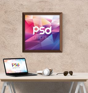 Square Wooden Wall Frame Mockup PSD