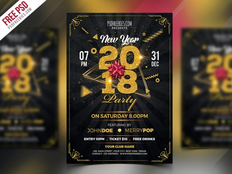 New Year 2018 Party Flyer Template PSD