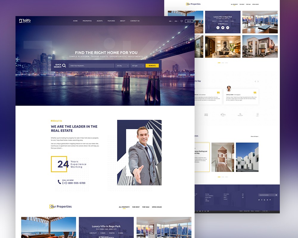 Real Estate Website Template Free PSD - Download PSD