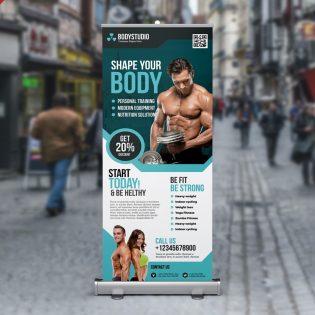Free Gym Roll Up Banner PSD