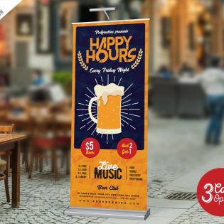 Happy Hour Roll Up Standee Design PSD