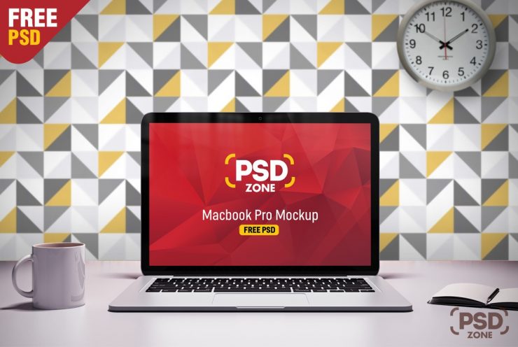 Macbook Pro on Desk Mockup PSD