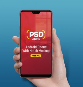 Android Smartphone with Notch Mockup PSD