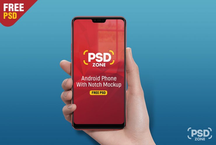 Android Smartphone with Notch Mockup PSD