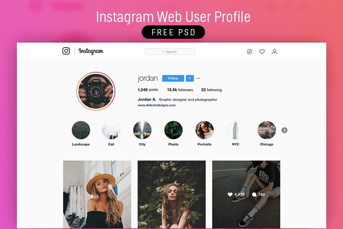 Instagram User Profile Web Template – Download PSD