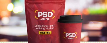 Coffee Pouch with Cup Mockup PSD