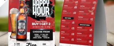 Happy Hour Tent Card Menu PSD Template