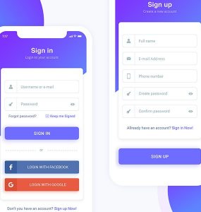 Sign In & Sign Up App UI Kit PSD