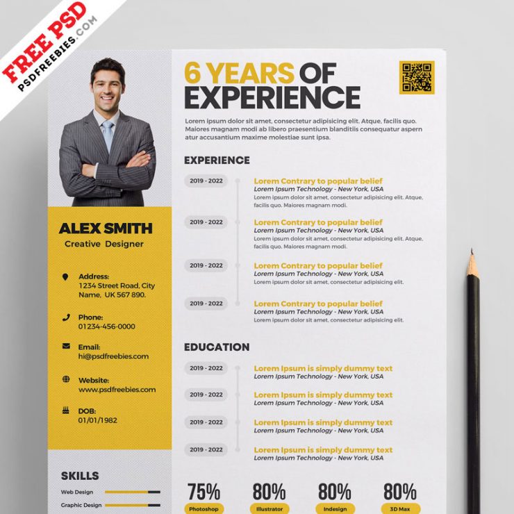 Clean Resume Template Design – Download PSD
