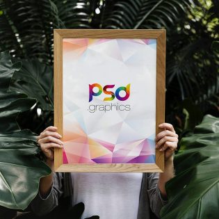 Woman Holding Poster Frame Mockup PSD