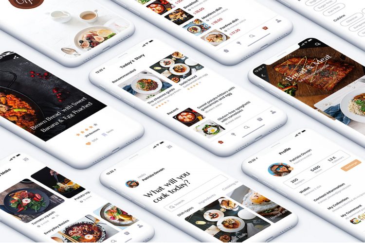 Food Recipe App UI Kit PSD