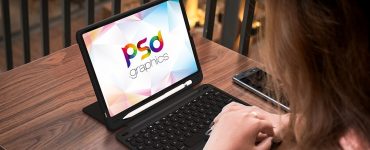 Woman Working on iPad Mockup Template