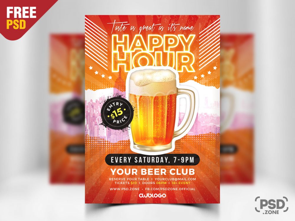 Happy Hour Promotion Flyer PSD – Download PSD