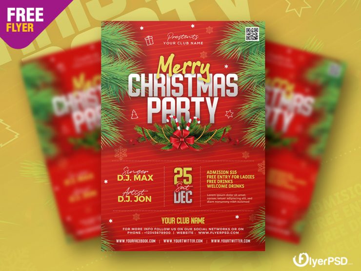 Free Christmas Party Flyer Template Design