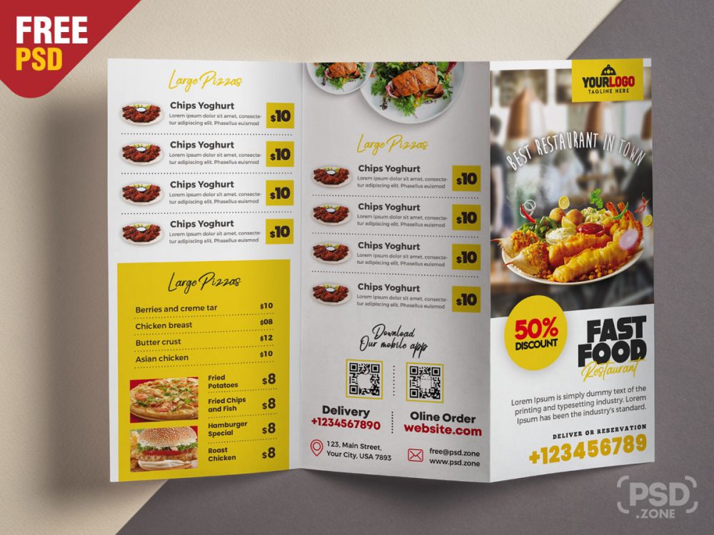  Tri  Fold  Restaurant Food Menu  Template  Design Download  PSD