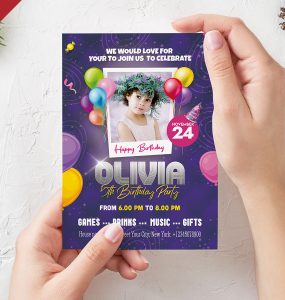 5×7 Birthday Party Invitation Card Design Template
