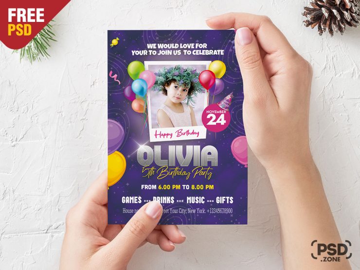 5×7 Birthday Party Invitation Card Design Template