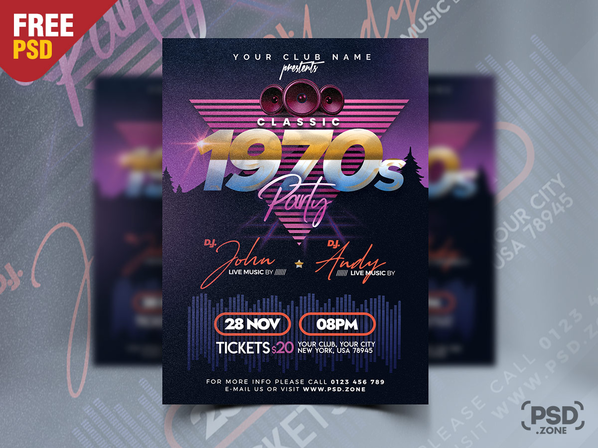 Retro Style Party Flyer Design Template – Download PSD Within Retro Flyer Template Free