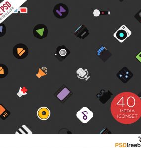 40 Music and Media Icon set Free PSD