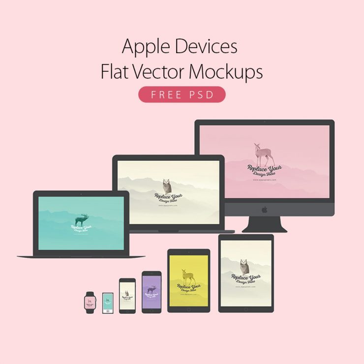 Apple Devices Flat Vector Mockups Free PSD