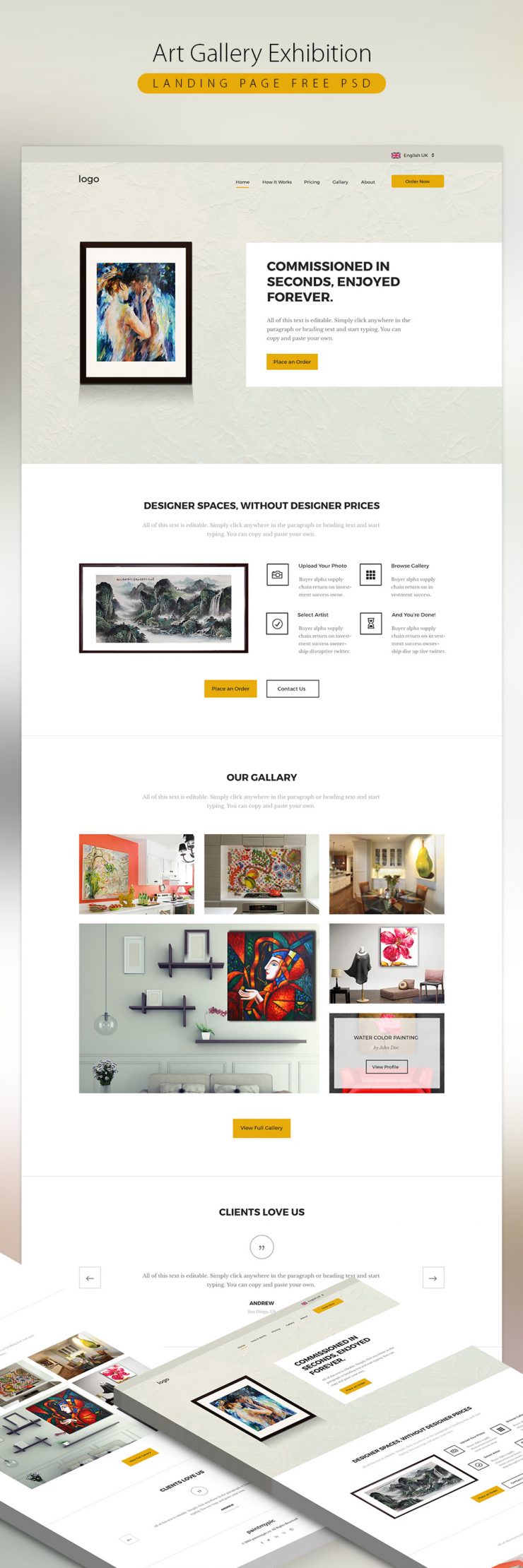 Download Art Gallery Exhibition Landing page Free PSD Download ...