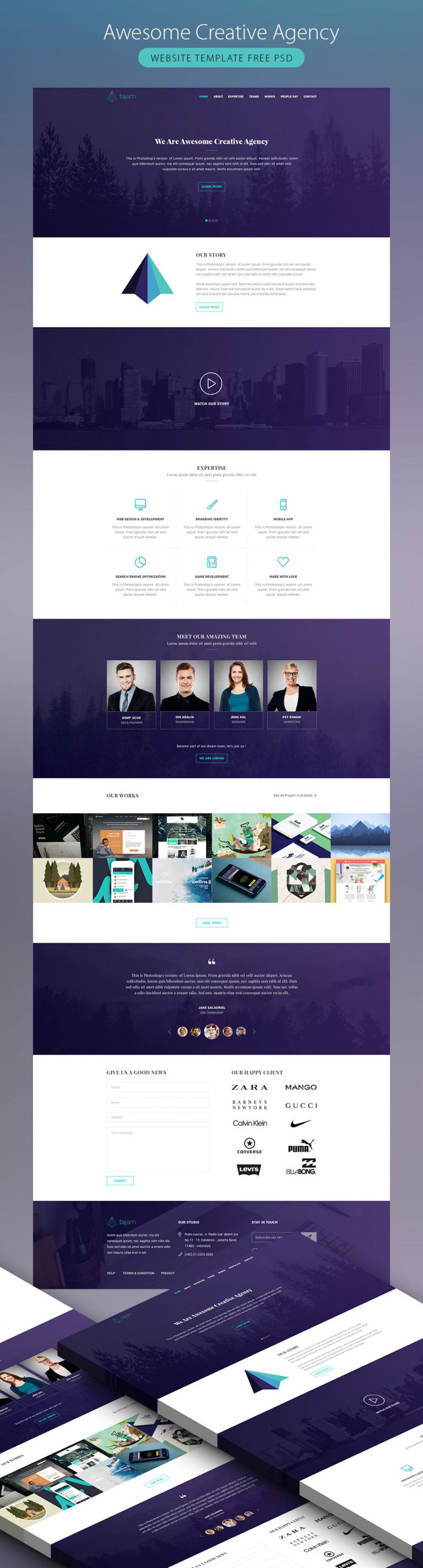 Awesome Creative Agency Website Template Free PSD Download PSD