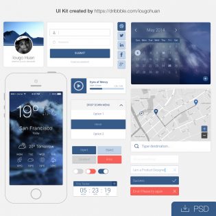 Blue Flat UI Kit PSD