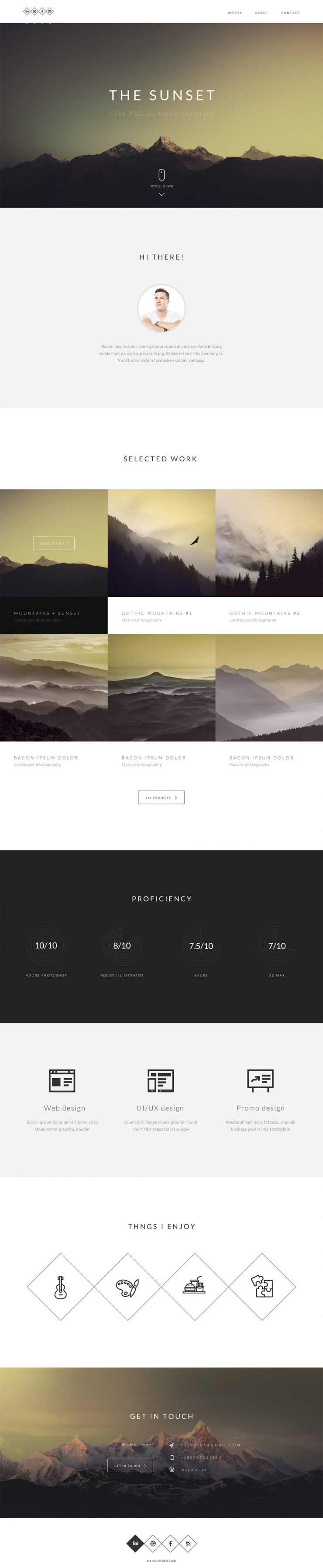 Clean One page Portfolio Website Template PSD