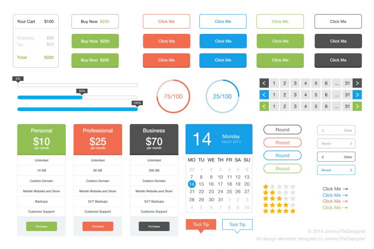 Colorful Flat UI Kit PSD Freebie – Download PSD