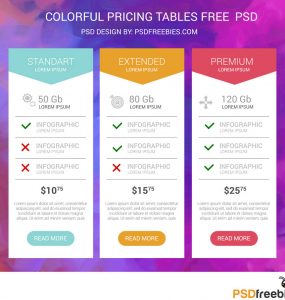 Colorful Hosting Pricing Table Free PSD