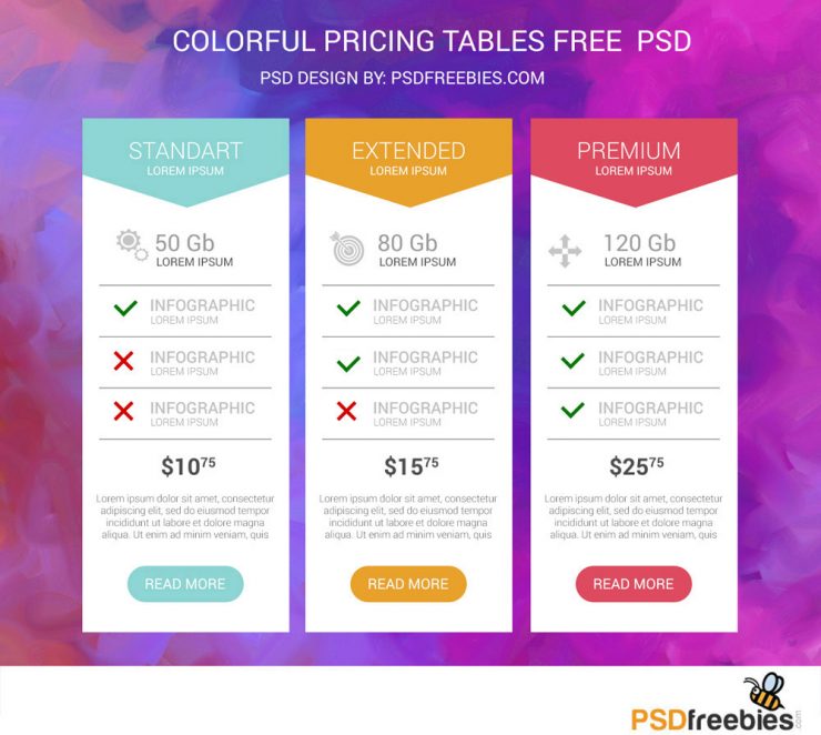Colorful Hosting Pricing Table Free PSD
