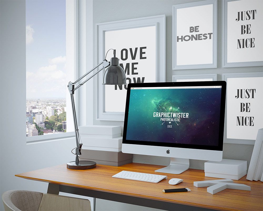 Download Cool Workspace iMac Presentation PSD Mockup Template Download - Download PSD