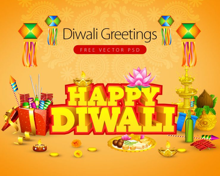 Diwali Greetings Card Free Vector PSD Graphics