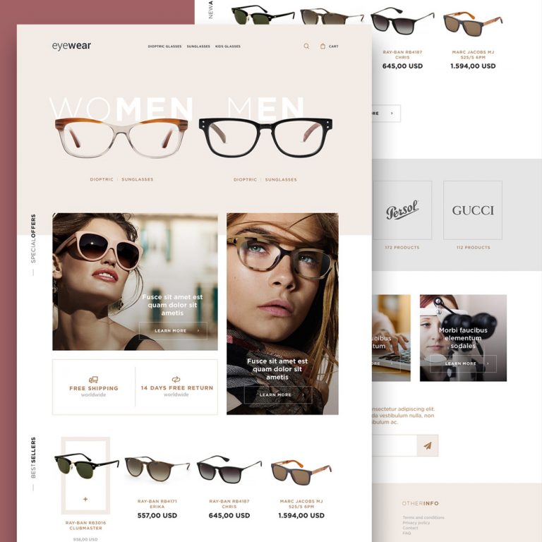 Eyewear Sunglasses Store Website Template Free PSD – Download PSD