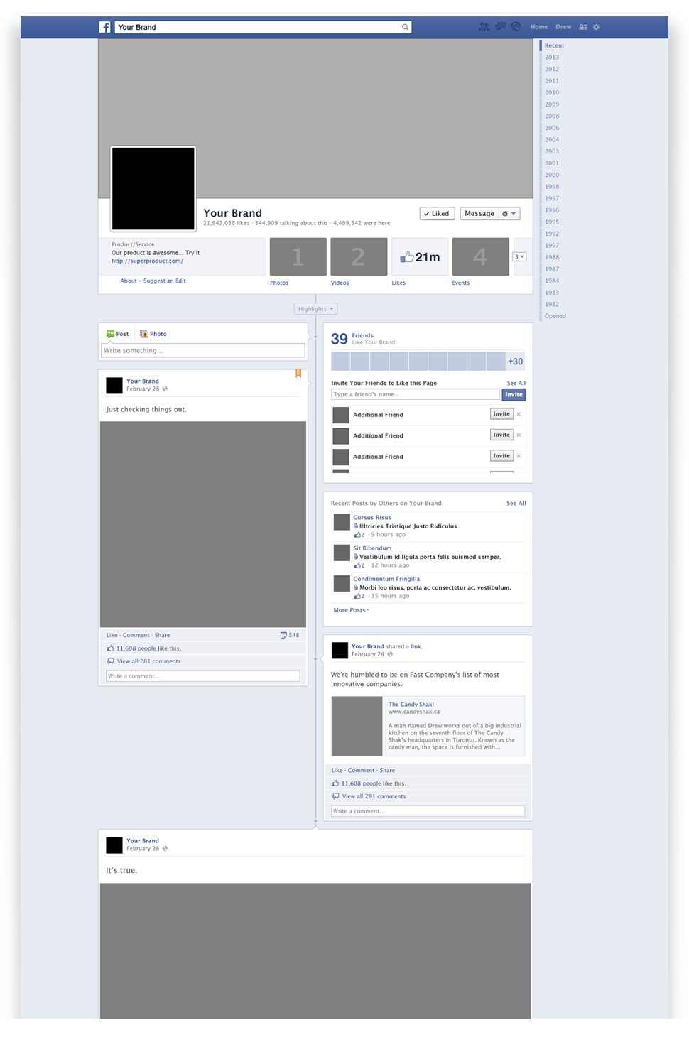 blank facebook profile page layout