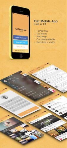 Flat Mobile App UI Kit Free PSD
