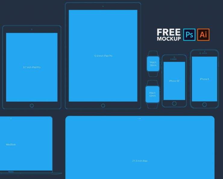 Flat Style Apple Devices Mockups Free PSD