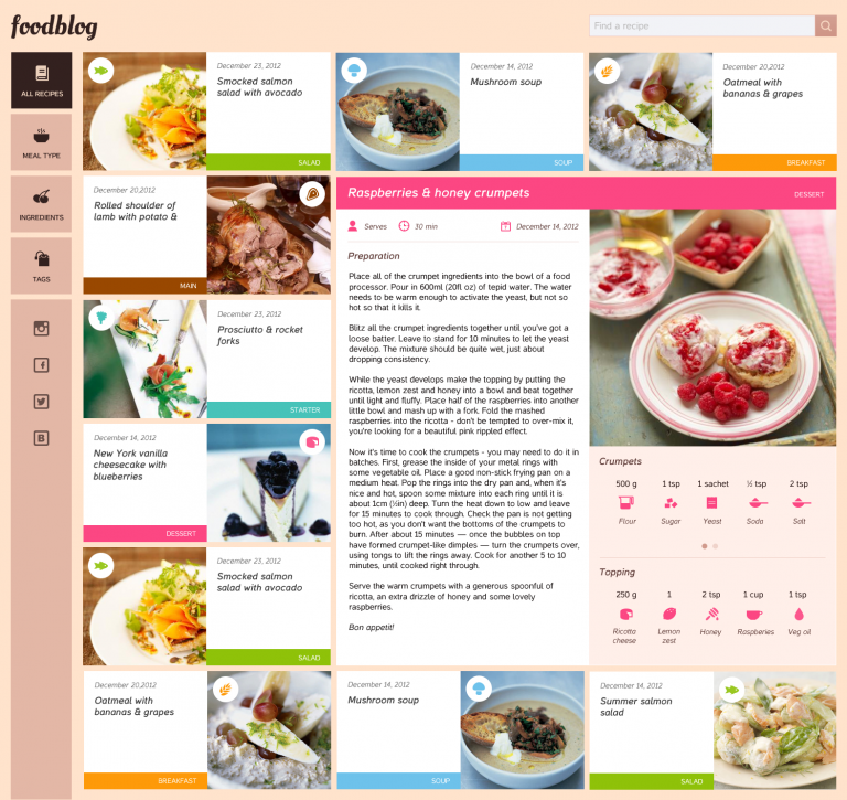 Food Blog Free Template PSD – Download PSD