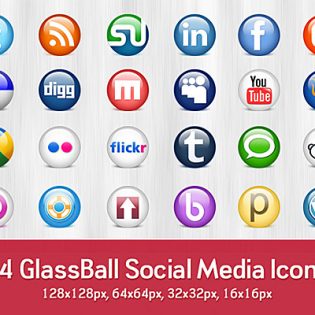 Glossy Social Media icons Free PSD