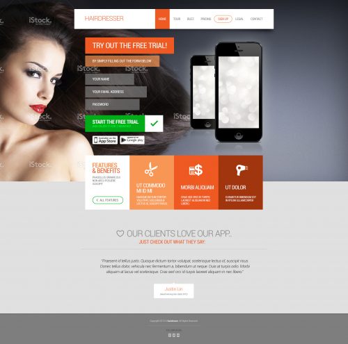 Hairdressers Flat Website Template Homepage PSD