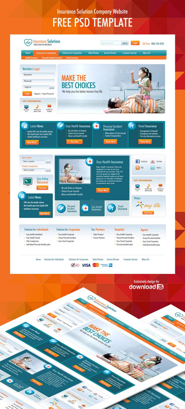 Insurance Solution Company Website Free PSD Template